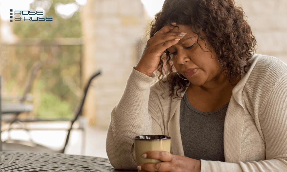 Woman looking upset holding a mug